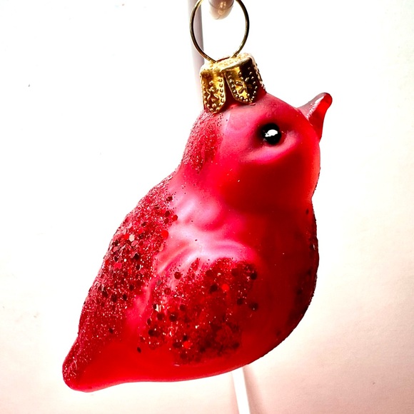Polish Glass Red Bird Christmas Ornament Cardinal Robin Nature Hand Painted - Picture 2 of 12